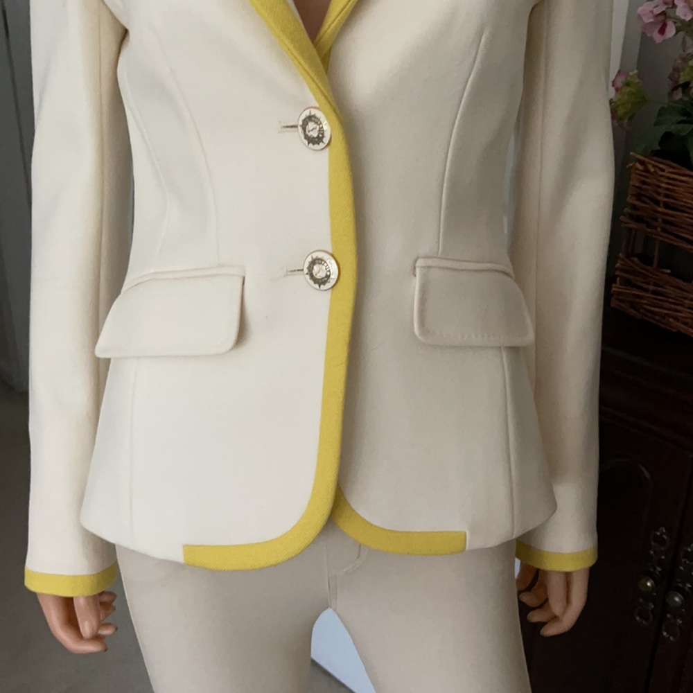 NWT J. Crew Lexington Wool Blazer Cream Yellow Trim Preppy Equestrian Size 4 - Picture 4 of 16